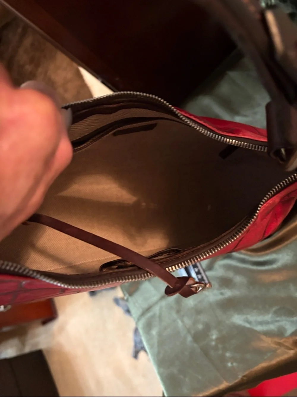 Dooney and Bourke Red Croc-Embossed Hobo Shoulder Bag - Women's Handbag